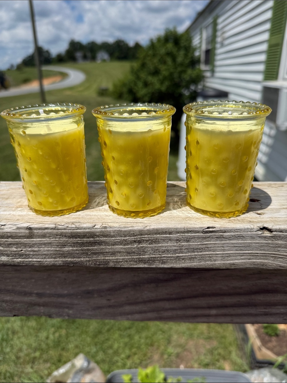 Set of 3 Yellow Hobnail Glass Votive Holders